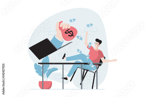 E-payment concept with people scene in flat design. Man pays for purchases with credit card, receiving cashback and bonus payments to bank account. Vector illustration with character situation for web