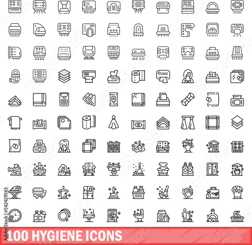 100 hygiene icons set. Outline illustration of 100 hygiene icons vector set isolated on white background