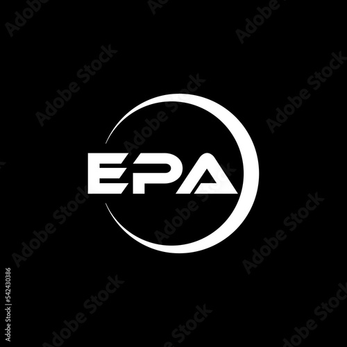 EPA letter logo design with black background in illustrator, cube logo, vector logo, modern alphabet font overlap style. calligraphy designs for logo, Poster, Invitation, etc.