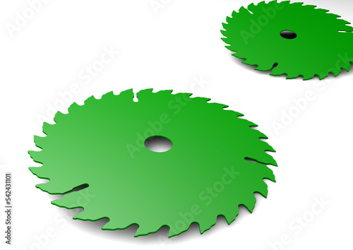 Green circular saw blade on white background.