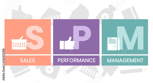 SPM - Sales Performance Management acronym, business concept. word lettering typography design illustration with line icons and ornaments. Internet web site promotion concept vector layout. photo