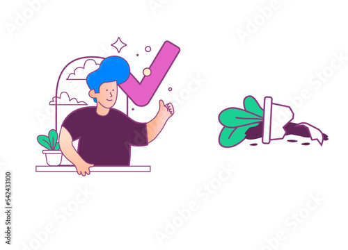 Outline illustration of success and failure