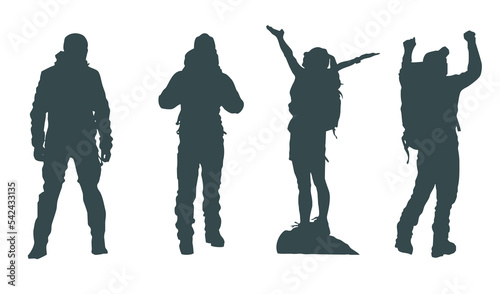 Set of silhouettes of adventure tourists