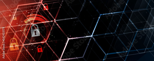 internet digital security technology concept for business background. Lock on circuit board