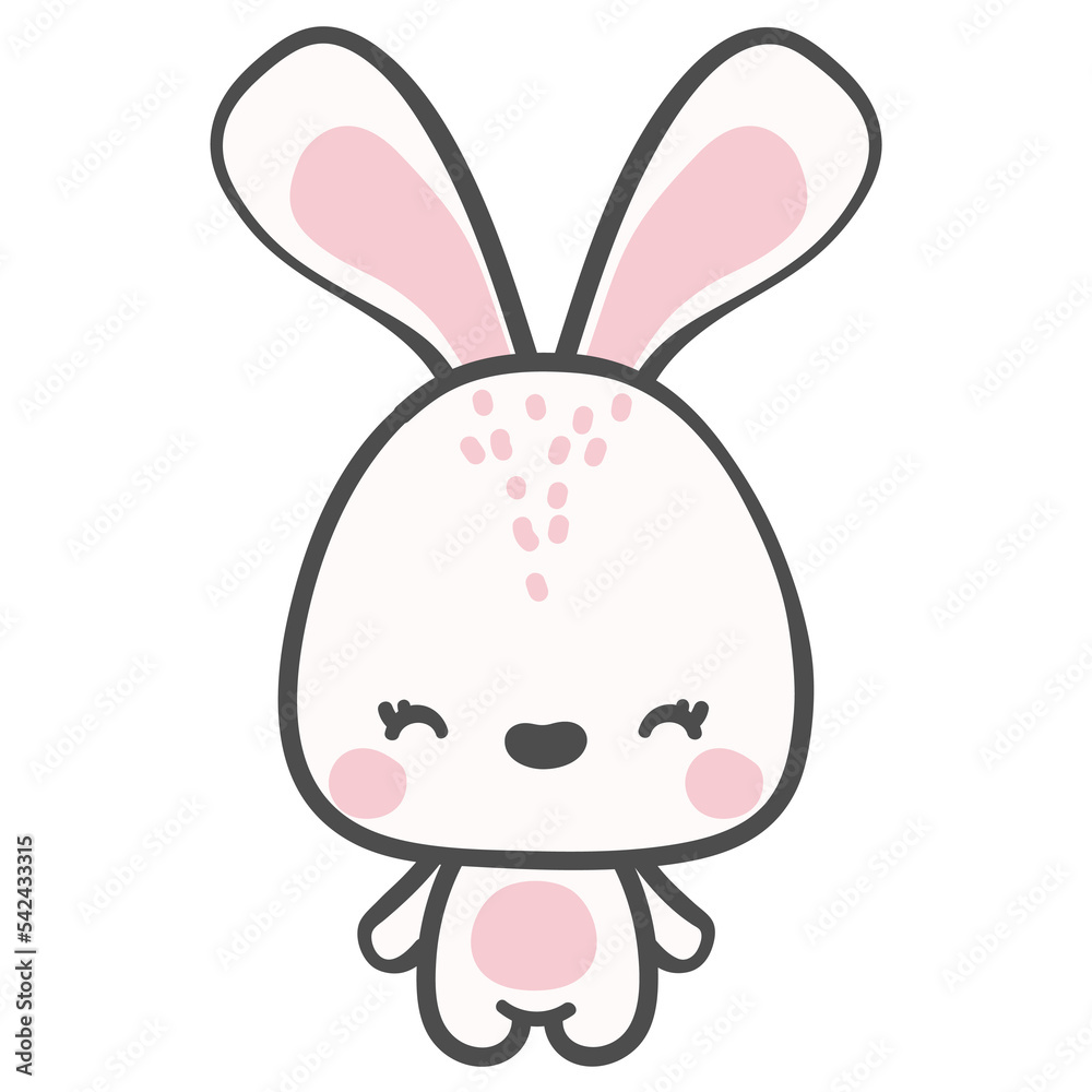 Cute bunny in standing position, smile, blink, vintage colour theme