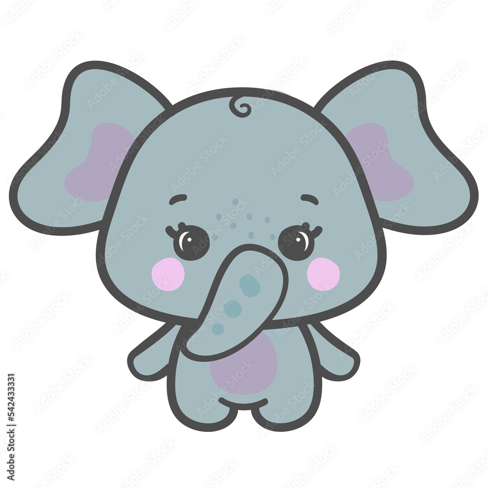 Fototapeta premium Cute elephant in standing position, smile, blink, vintage colour theme