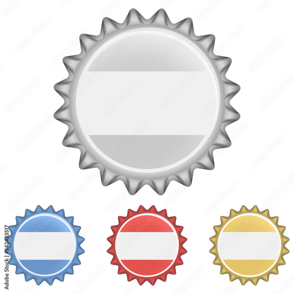 A set of multi-colored in bottle caps with an empty blank for the inscription A set of multi-colored in bottle caps with an empty blank for the inscription
