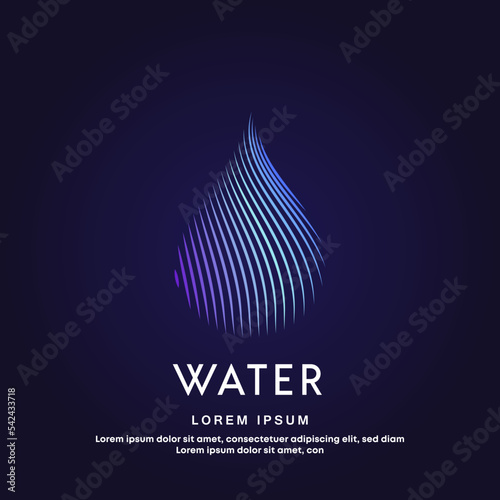 Abstract logo water drop Illustration in a linear style. simple line art water drop Vector logotype illustration on dark background. EPS 10