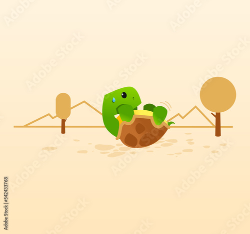 Illustration Little turtle turned over on its back and can't get up