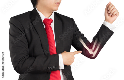 businessman feels elbow bone pain from accident