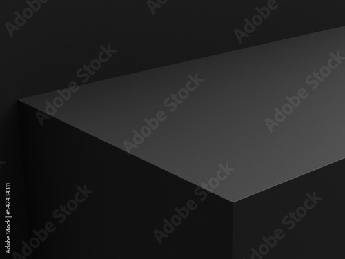 Empty minimal black platform podium or pedestal for product presentation. Empty stand showcase. Blank template for advertise. Abstract black background. 3d rendering. © CreatifyStudio