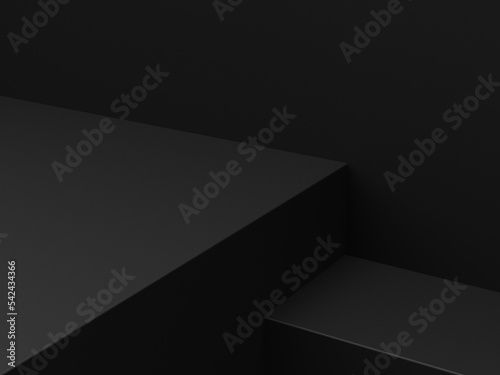 Empty minimal black platform podium or pedestal for product presentation. Empty stand showcase. Blank template for advertise. Abstract black background. 3d rendering. © CreatifyStudio