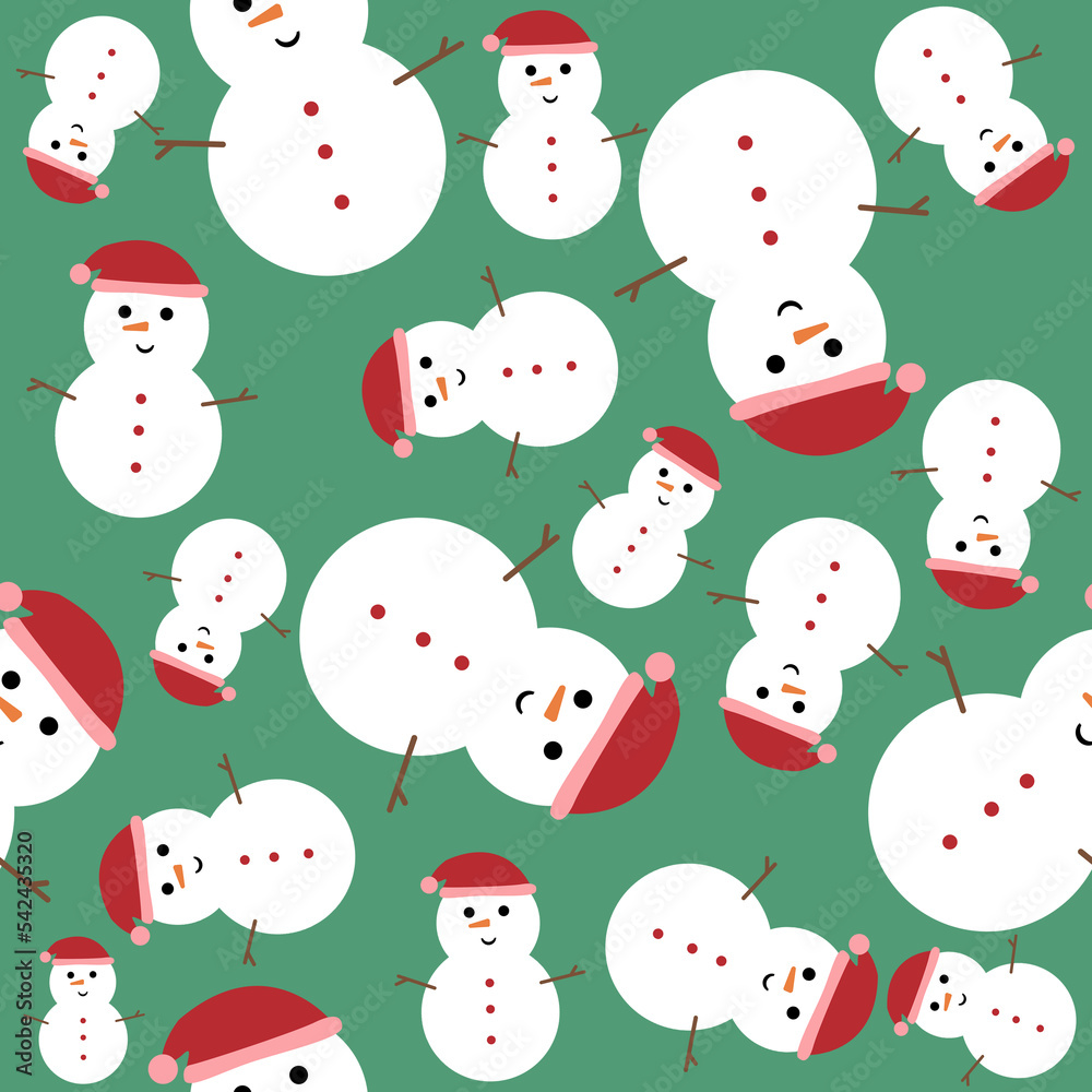illustration of seamless patern snowmen in christmas hat. Print design for wrapping paper, product packaging, for printing on clothes, on napkins, for a phone case, notebook.
