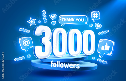 Thank you 3000 followers, peoples online social group, happy banner celebrate, Vector