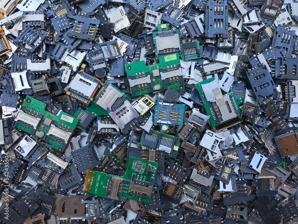 SIM card trays and SD card trays removed from mobile phones are e-waste  parts that