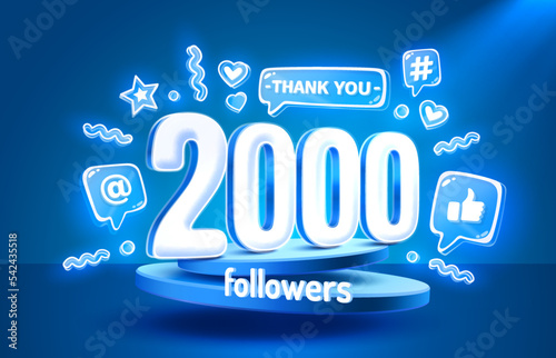 Thank you 2000 followers, peoples online social group, happy banner celebrate, Vector