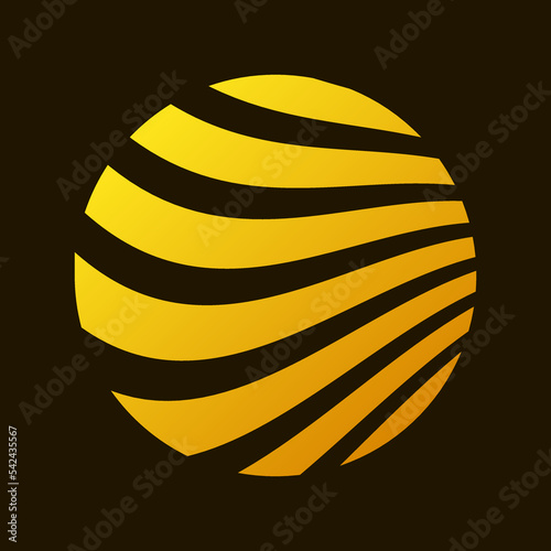 minimalistic abstract round yellow sign of solar circle of wavy segments