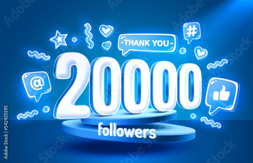 Thank you 20000 followers, peoples online social group, happy banner celebrate, Vector