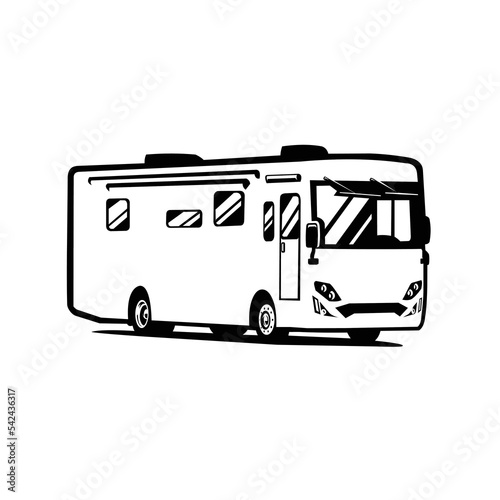 RV Motor Home Camper Bus Silhouette Monochrome Vector