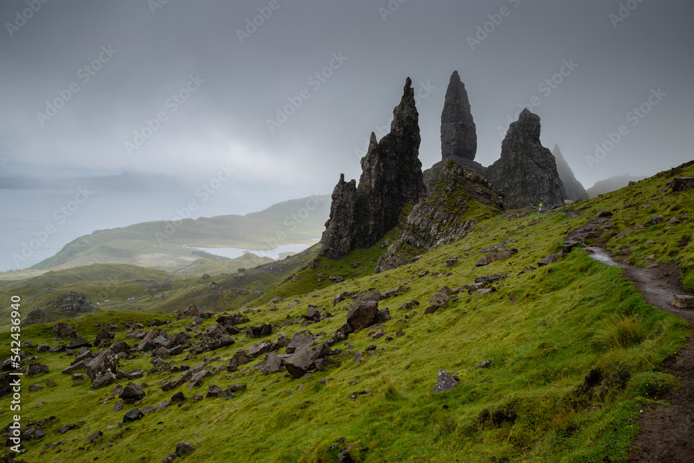 The Old Man of Storr on The Storr Mountain, Isle of Sky in the Scottish Highlands The Old Man of Storr on The Storr Mountain, Isle of Sky in the Scottish Highlands