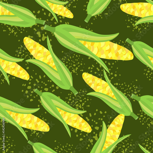 Corn plants seamless pattern. Corn cobs endless wallpaper.