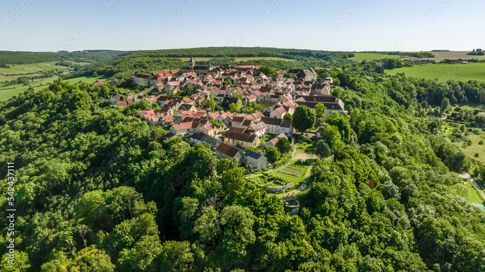 Vue aérienne de Flavigny-sur-Ozerain, l'un des plus beaux villages de France