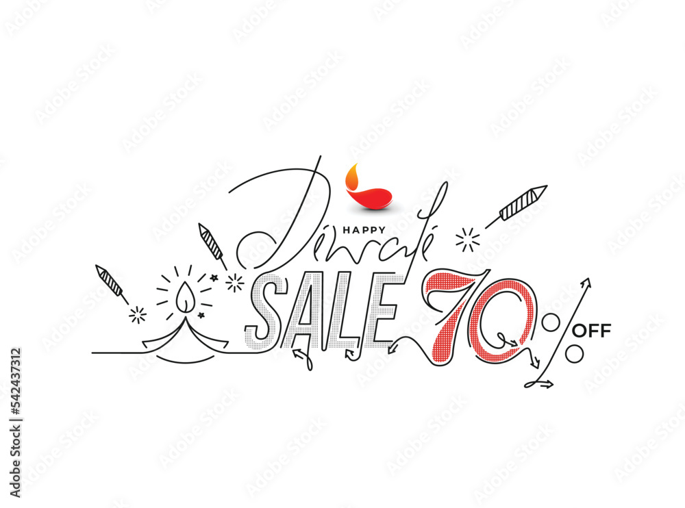Happy Diwali with 70% off text design. Abstract vector illustration. Happy Diwali with 70% off text design. Abstract vector illustration.
