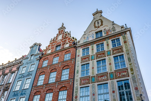 Facades of colorful historical merchant houses in the center of Gdansk, Poland, Europe
