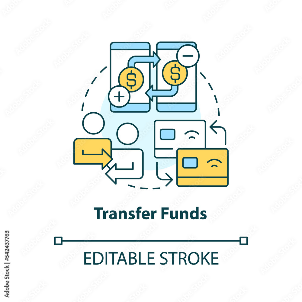 Transfer funds concept icon. Web wallet. Electronic payments. Net banking advantage abstract idea thin line illustration. Isolated outline drawing. Editable stroke. Arial, Myriad Pro-Bold fonts used
