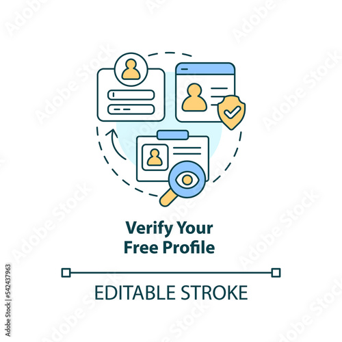 Verify free profile concept icon. Banking onboarding. Transfer money activity abstract idea thin line illustration. Isolated outline drawing. Editable stroke. Arial, Myriad Pro-Bold fonts used photo