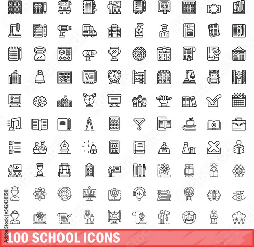 100 school icons set. Outline illustration of 100 school icons vector set isolated on white background