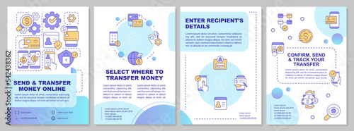 Electronic payment system brochure template. Internet banking. Leaflet design with linear icons. Editable 4 vector layouts for presentation, annual reports. Arial, Myriad Pro fonts used