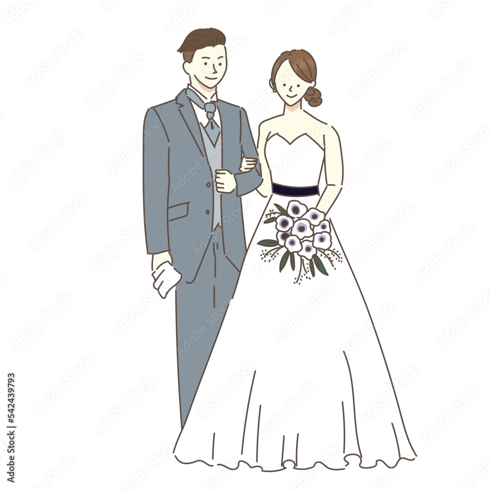 女性　ウエディングドレス　結婚式　花嫁　イラスト