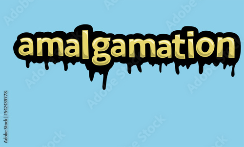 AMALGAMATION writing vector design on a blue background