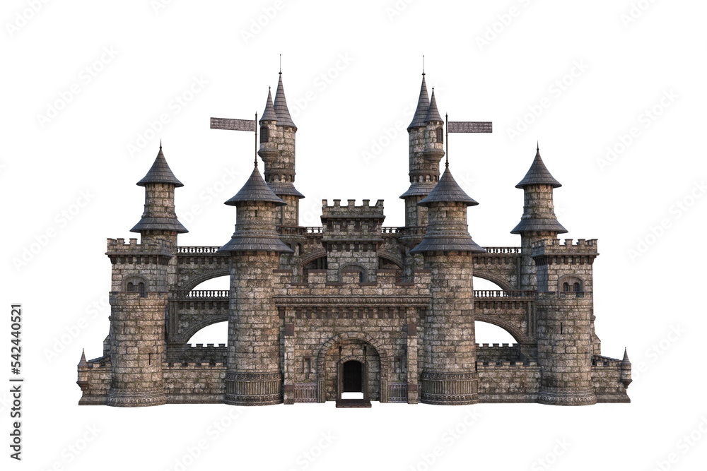 3D rendering of a fairytale castle isolated on transparent background. - obrazy, fototapety, plakaty 