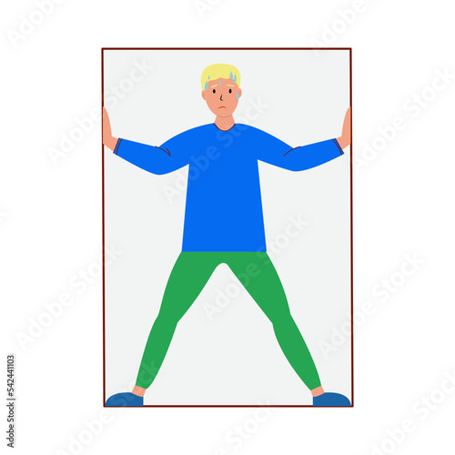 Boy suffering from claustrophobia, human fear concept vector Illustration on a white background.