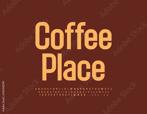 Vector elegant sign Coffee Place. Modern Font. Set of Minimalistic Alphabet Letters and Numbers. 