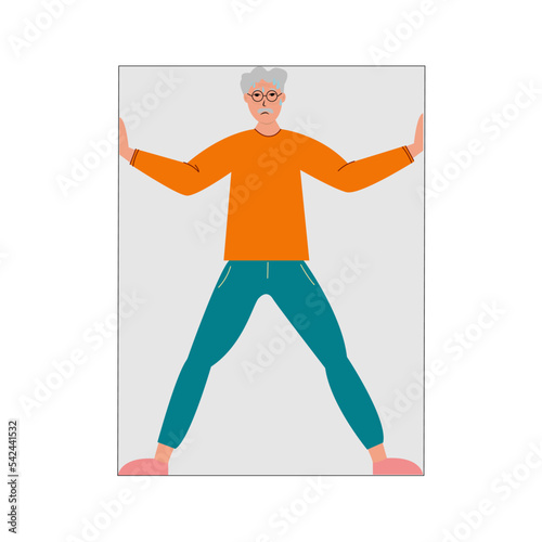 Asian Senior Man suffering from claustrophobia, human fear concept vector Illustration on a white background.