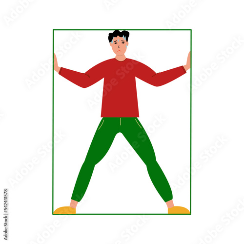 Asian Man suffering from claustrophobia, human fear concept vector Illustration on a white background.