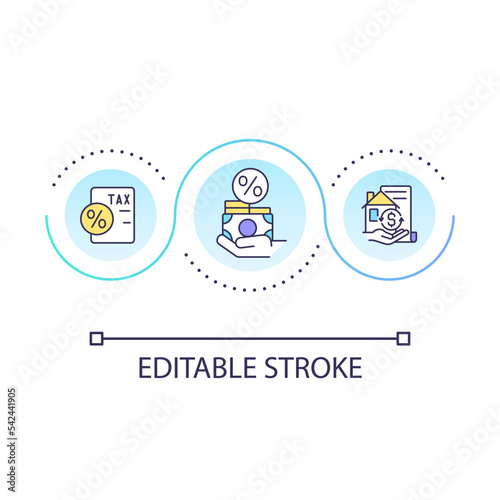 Homeowner property tax loop concept icon. Buying house. Home value. Real estate payments abstract idea thin line illustration. Isolated outline drawing. Editable stroke. Arial font used
