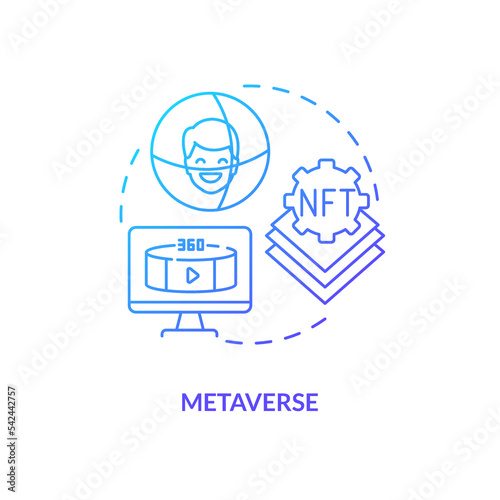 Virtual space blue gradient concept icon. Real presence technology effect. Important NFT trend abstract idea thin line illustration. Isolated outline drawing. Myriad Pro-Bold font used