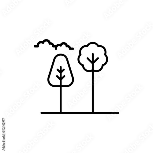 Park Icon Set. Trees, forest and bench vector icons. Nature, sun, lake. Set of park icon with outline design. Park vector illustration. City park icons set.