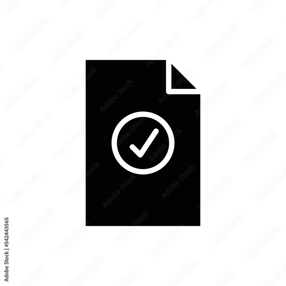 Paper document glyph icon illustration with check mark. icon related to verified document. Simple vector design editable. Pixel perfect at 32 x 32 Paper document glyph icon illustration with check mark. icon related to verified document. Simple vector design editable. Pixel perfect at 32 x 32