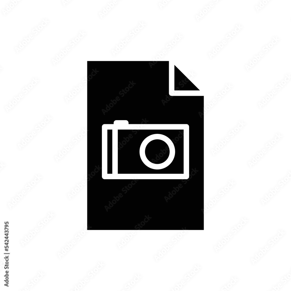 Paper document glyph icon illustration with camera. icon related to image document, file image. Simple vector design editable. Pixel perfect at 32 x 32