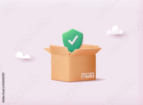 Shipping insurance for freight cargo delivery and parcel package transportation protection coverage. 3D Vector Illustrations.