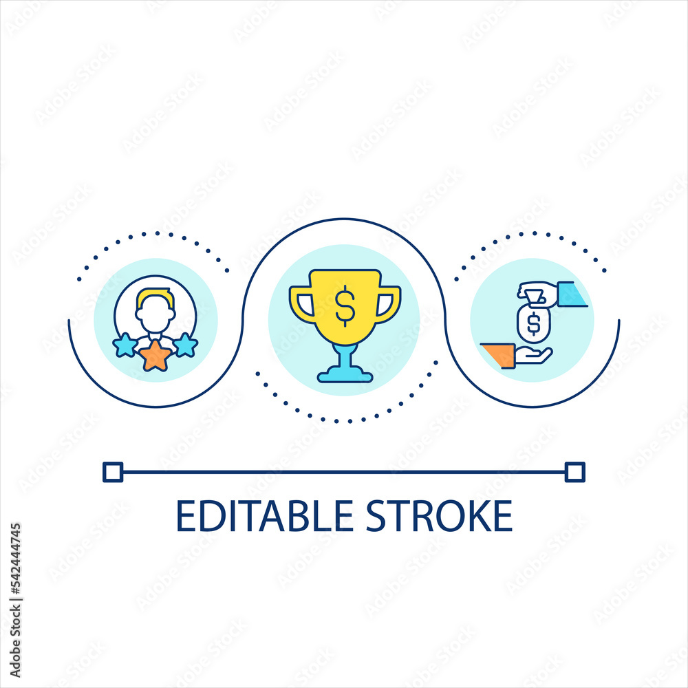 Competition winner loop concept icon. Financial reward. Incentive best employee. Recognition abstract idea thin line illustration. Isolated outline drawing. Editable stroke. Arial font used Competition winner loop concept icon. Financial reward. Incentive best employee. Recognition abstract idea thin line illustration. Isolated outline drawing. Editable stroke. Arial font used
