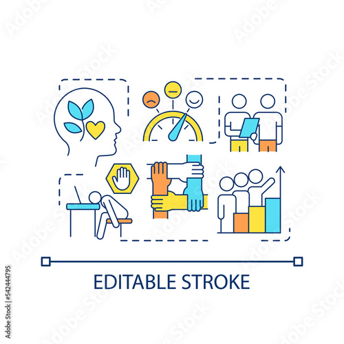 Healthy work environment concept icon. Supportive workplace culture. Company values. Teamwork abstract idea thin line illustration. Isolated outline drawing. Editable stroke. Arial font used