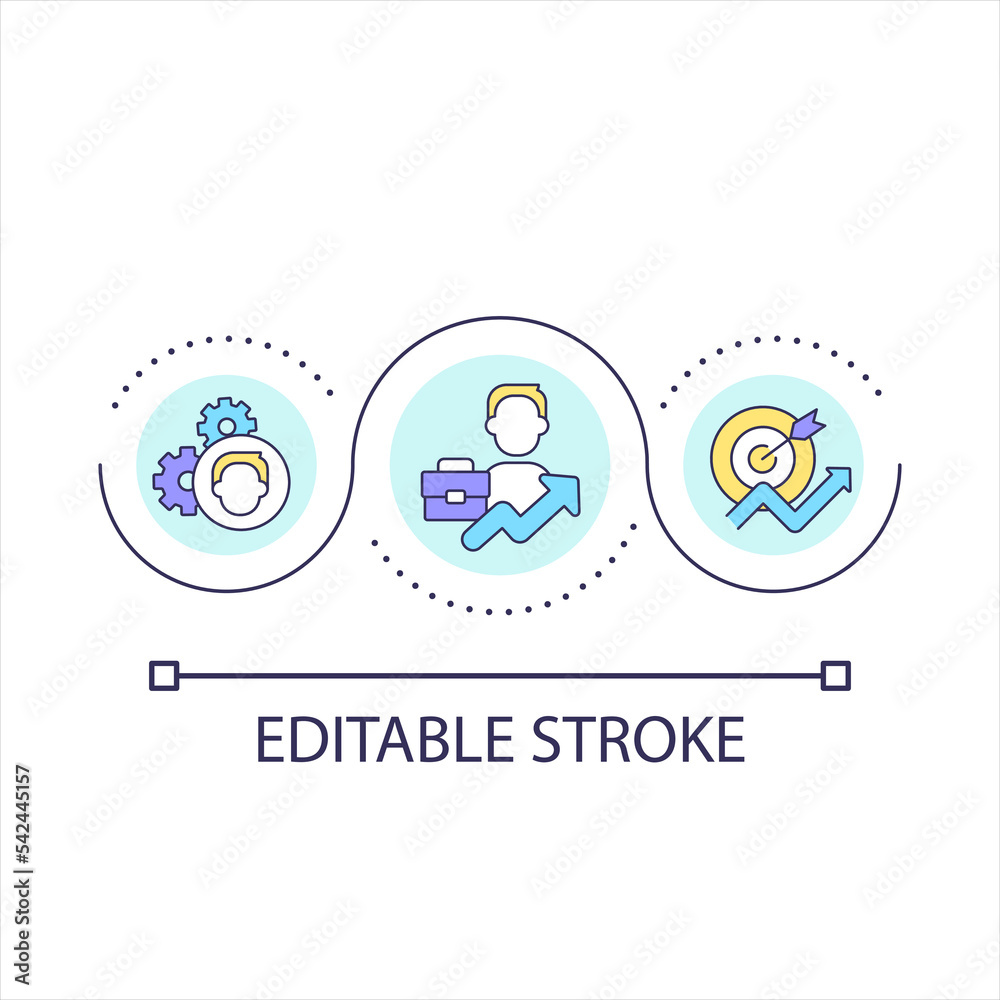 Career growth loop concept icon. Professional progression plan. Job development. Drive work success abstract idea thin line illustration. Isolated outline drawing. Editable stroke. Arial font used