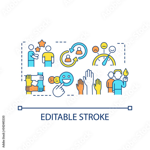 Human resources mentoring concept icon. Supportive work environment. Improve employee satisfaction abstract idea thin line illustration. Isolated outline drawing. Editable stroke. Arial font used