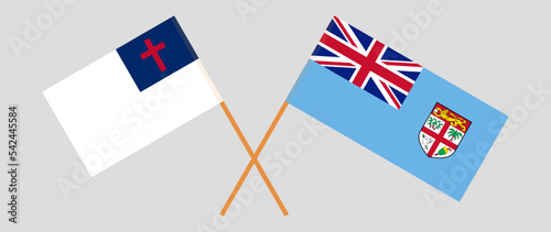 Crossed flags of christianity and Fiji. Official colors. Correct proportion